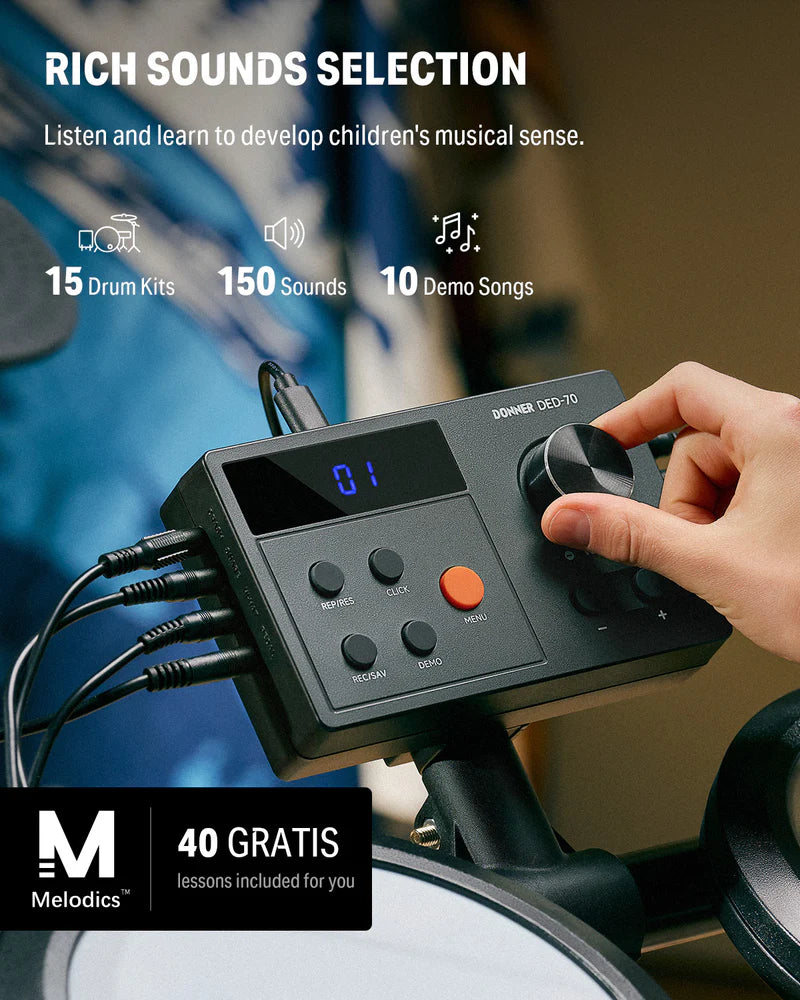 Donner DED-70 Electric Mesh Drum Kit (Beginner Bundle with Throne & Headphones)