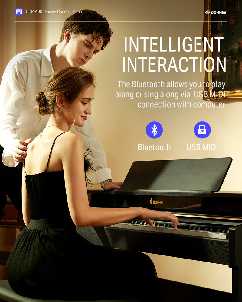 Donner DDP-400 88-Key Upright Digital Piano (Graded Hammer Action with Furniture Stand)