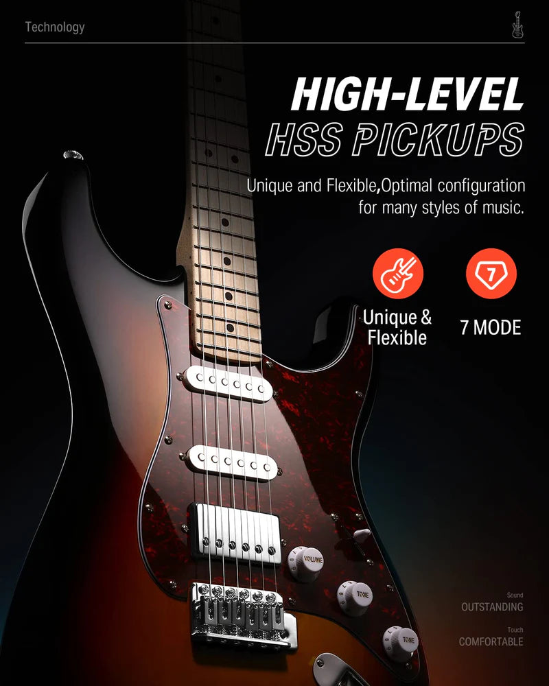 Donner DST-152 ST Electric Guitar Bundle (Includes Mini Amp & Accessories)