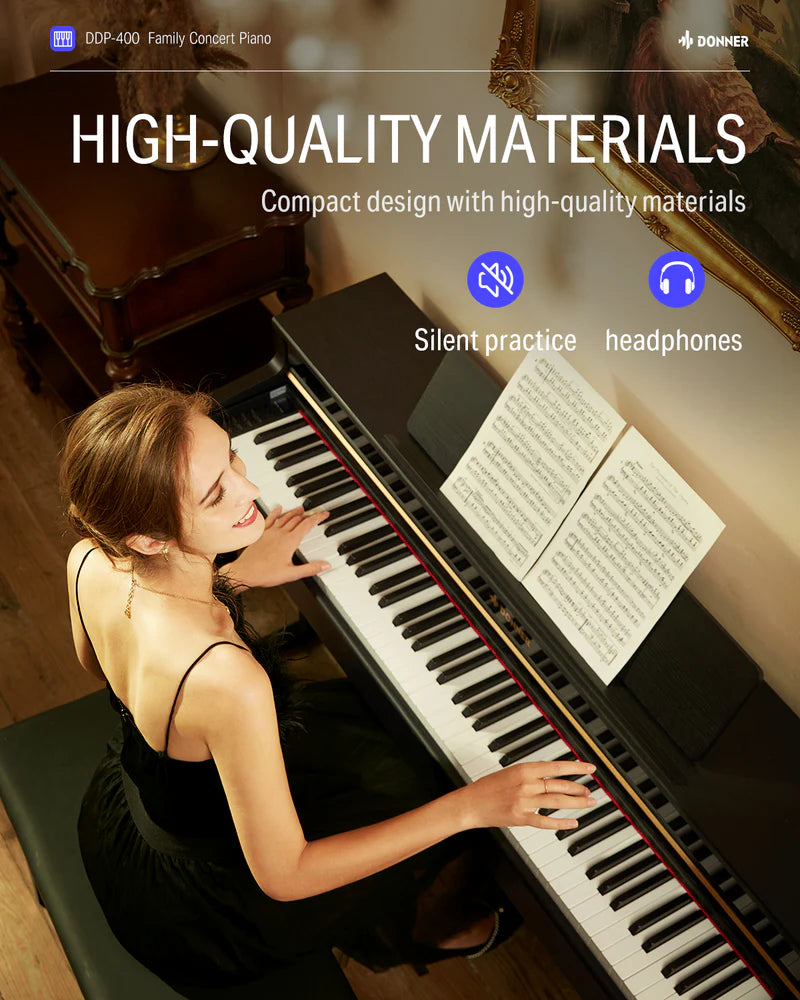 Donner DDP-400 88-Key Upright Digital Piano (Graded Hammer Action with Furniture Stand)