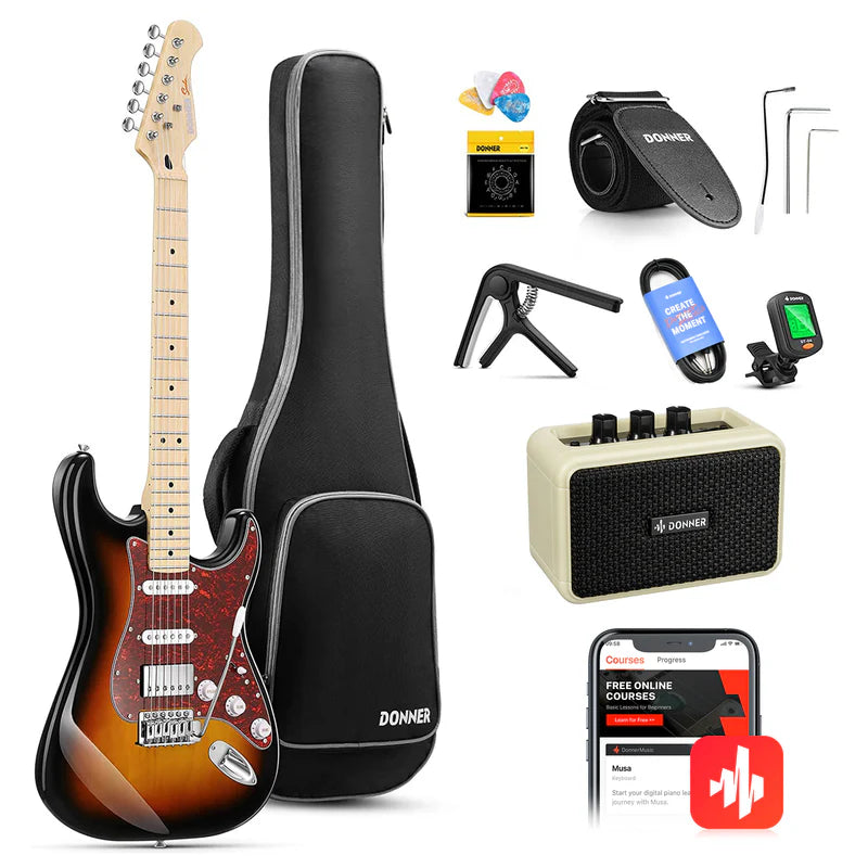 Donner DST-152 ST Electric Guitar Bundle (Includes Mini Amp & Accessories)