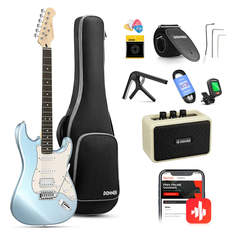 Donner DST-152 ST Electric Guitar Bundle (Includes Mini Amp & Accessories)