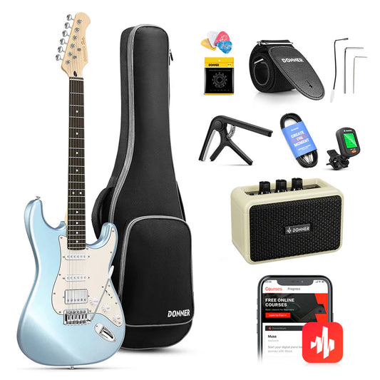 Donner DST-152 ST Electric Guitar Bundle (Includes Mini Amp & Accessories)