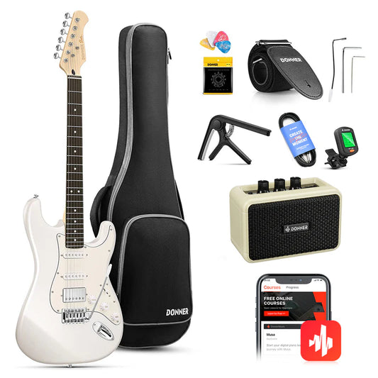 Donner DST-152 ST Electric Guitar Bundle (Includes Mini Amp & Accessories)