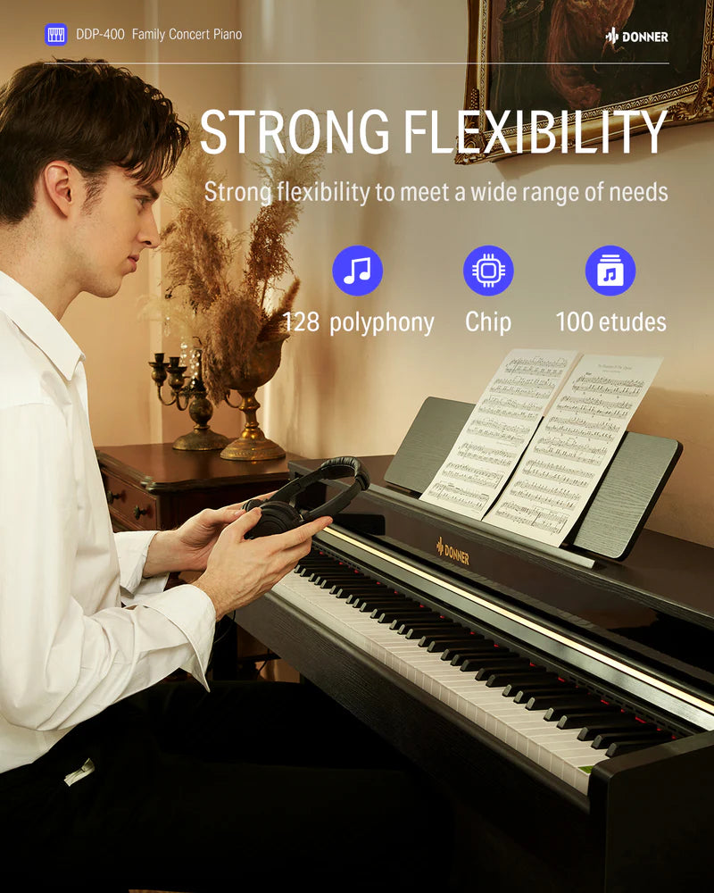 Donner DDP-400 88-Key Upright Digital Piano (Graded Hammer Action with Furniture Stand)